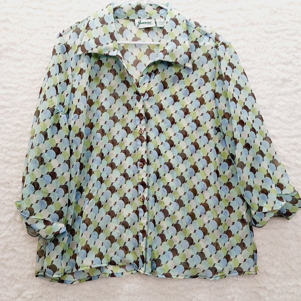 Blouse Button-Up Sheer Lightweight Boho Festival Officewear Vacation Chic Sz XL
